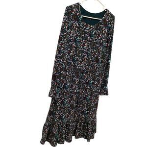Talbots Womens Midi Dress Plus Size 16 Blue Floral Drawstring Preppy Spring Work